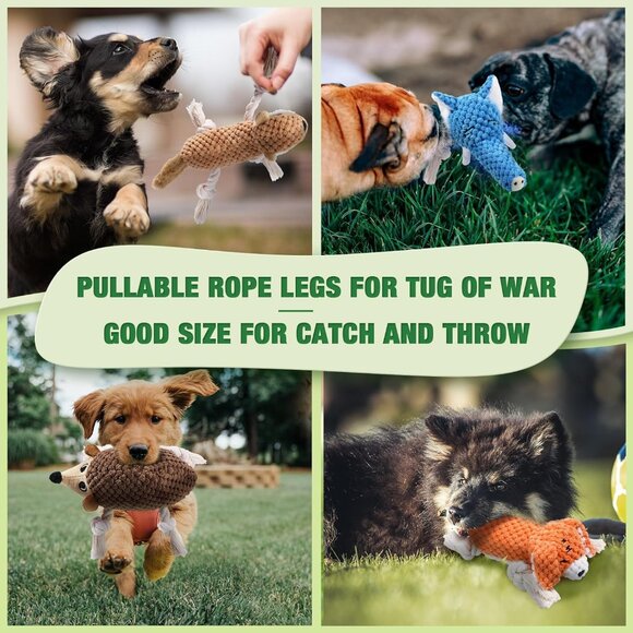 5 Pack Stuffed Animal with Tug of War Ropes Value Bundle Puppy Chew Toys - Picture 6 of 9